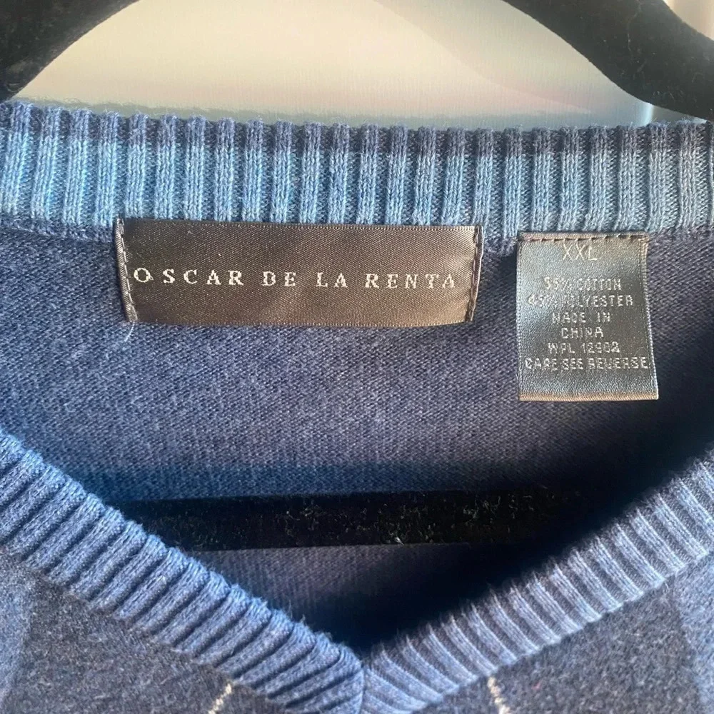 Oscar De La Renta Men's Size XXL Argyle Sweater Blue Pullover Warm Preppy